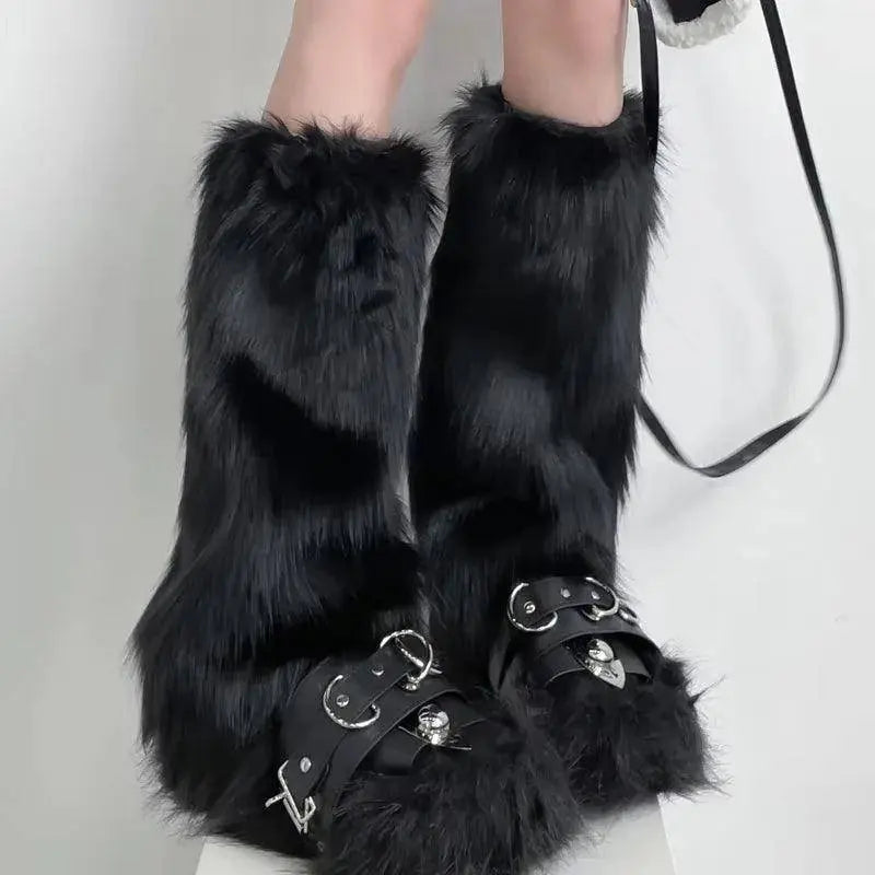 Japanese White Faux Fur Leg Warmers Boot Covers Y2K - Tophatter Daily Deals